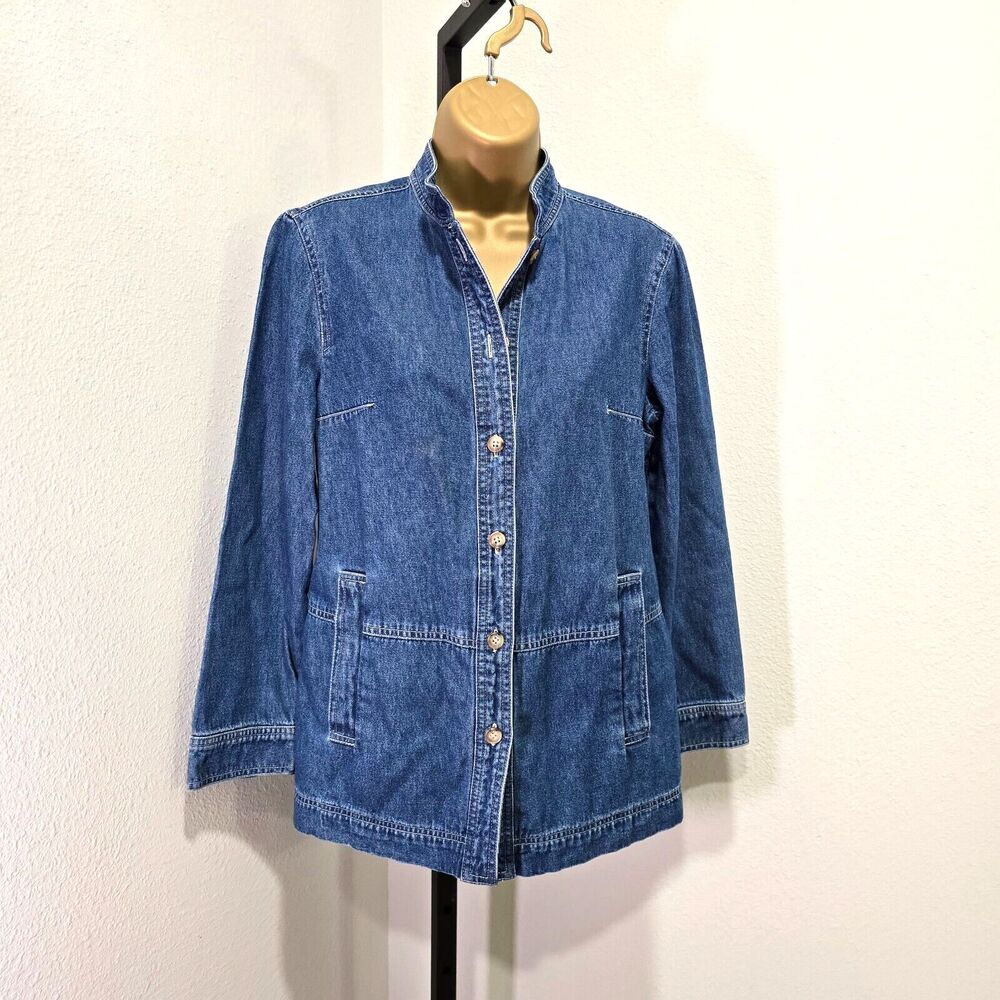 Ellen Tracy Denim Jacket Coat Sz SP Cotton Button Front Pockets Coastal Granola